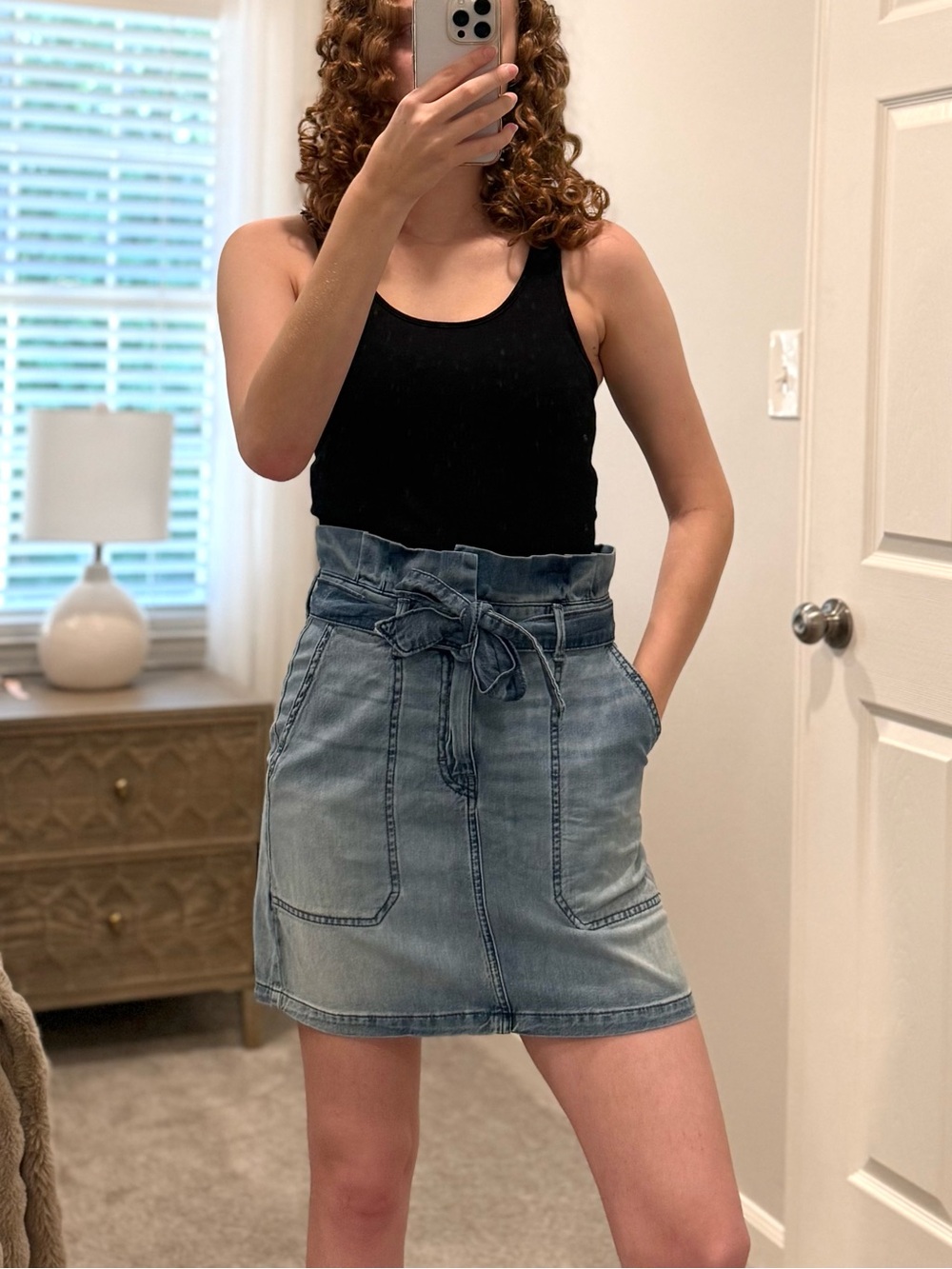 Free People Womens Splendor in The Grass
Denim Paperbag Waist Mini Skirt Size 6